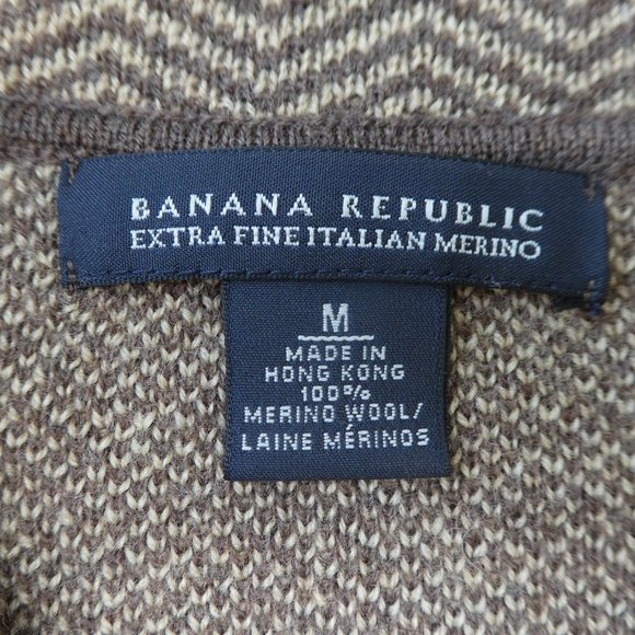 Vintage Merino Chevron Knit Sweater Blazer Brown Beige Knit Buttons Suede Patch - Picture 7 of 7